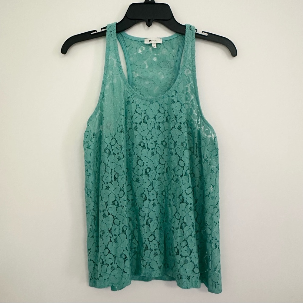 Everly Green Lace Tank Top Relaxed Fit Racerback Style Mint Green Women's Medium
